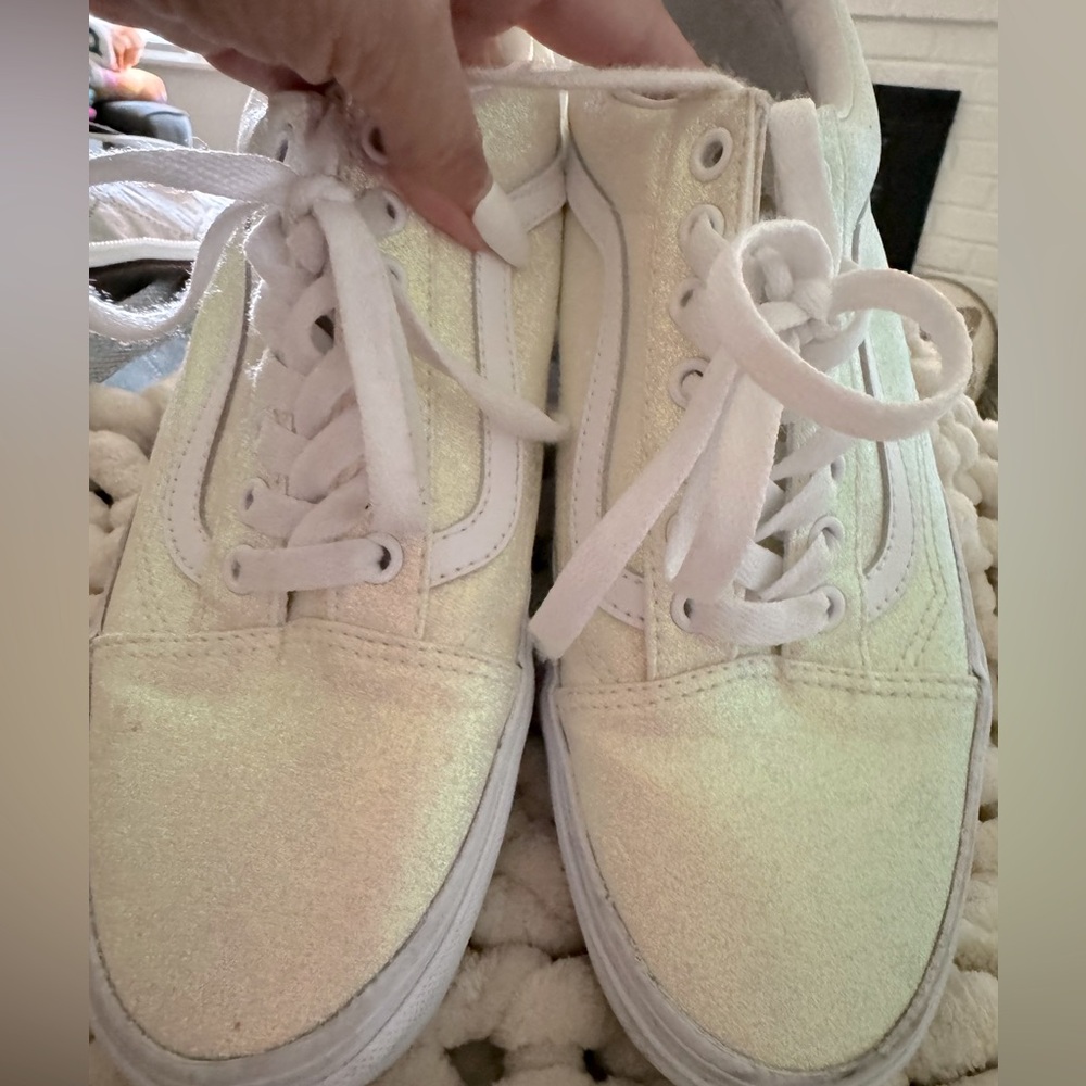 Vans women’s sparkling beige lace up. Size 8.5